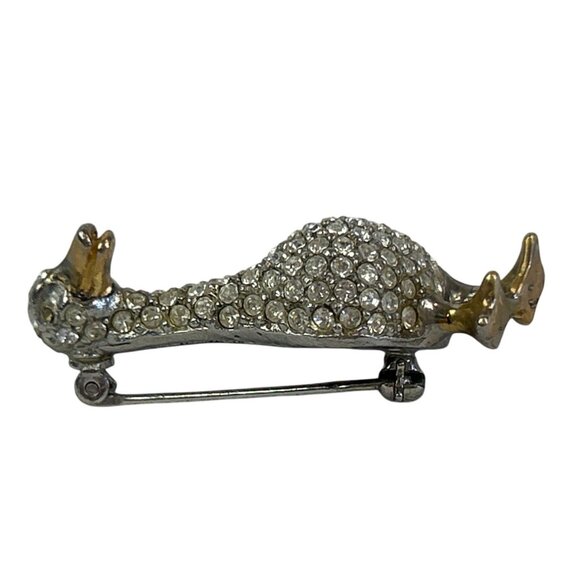 Vintage Rhinestone Duck Brooch Gold and Silver Tone Beak Feet - Picture 6 of 8